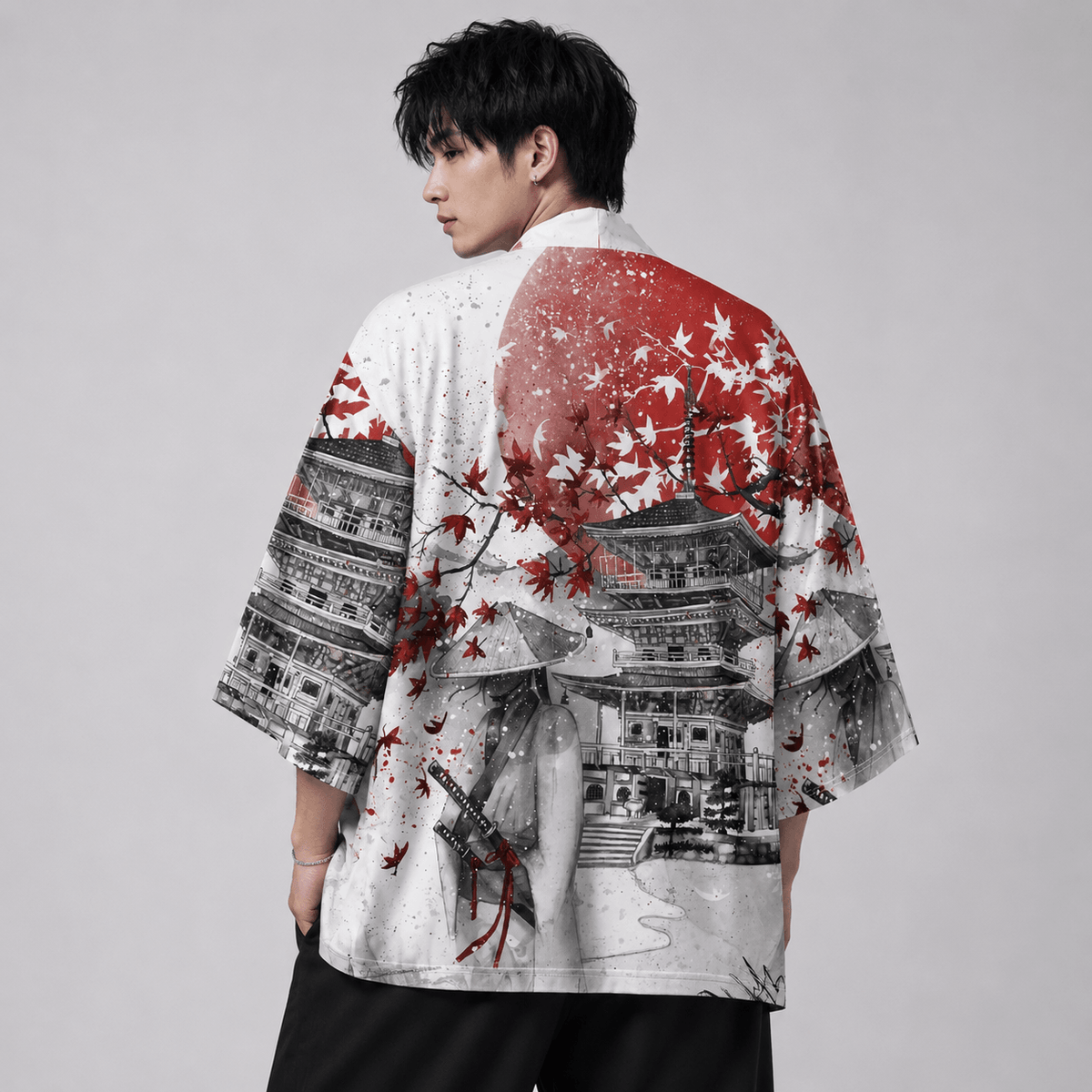 Kawaiies Collection - Kimono - Japanese-themed Samurai Pagoda Red Sun Unisex Kimono