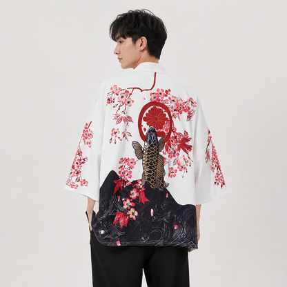 Japanese White Dragon and Golden Koi Kimono