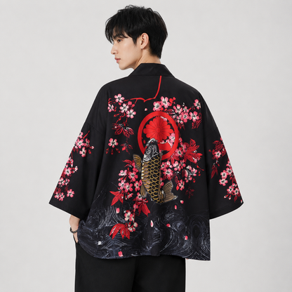 Japanese White Dragon and Golden Koi Kimono