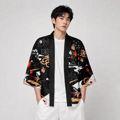 Anime White Fox Mask Pattern Unisex Kimono