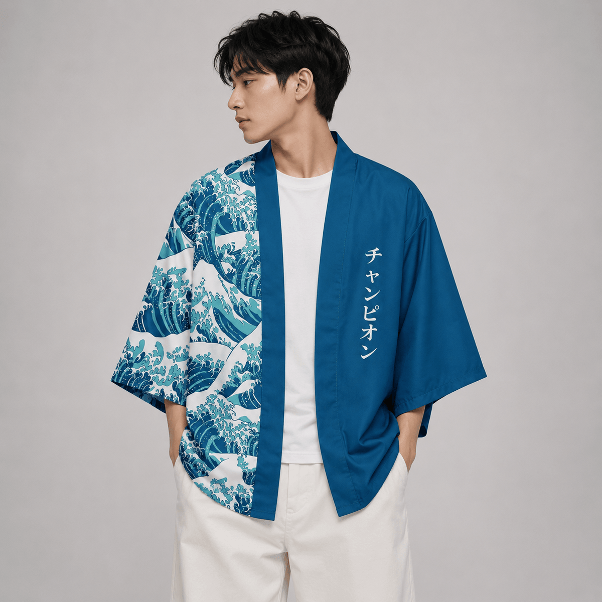 Kawaiies Collection - Kimono - Navy Great Wave off Kanagawa Half Half Unisex Kimono