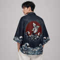 Kawaiies Collection - Kimono - Japanese-themed Koi Great wave off Kanagawa Unisex Navy Kimono