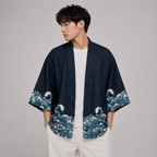 Kawaiies Collection - Kimono - Japanese-themed Koi Great wave off Kanagawa Unisex Navy Kimono