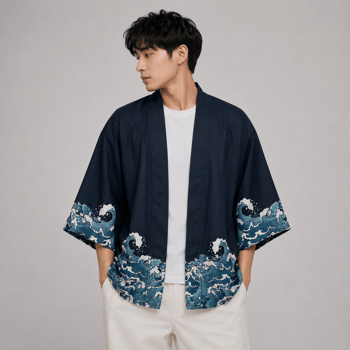 Kawaiies Collection - Kimono - Japanese-themed Koi Great wave off Kanagawa Unisex Navy Kimono