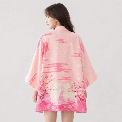 Japanese Deer of Nara with Sakura Trees Kimono