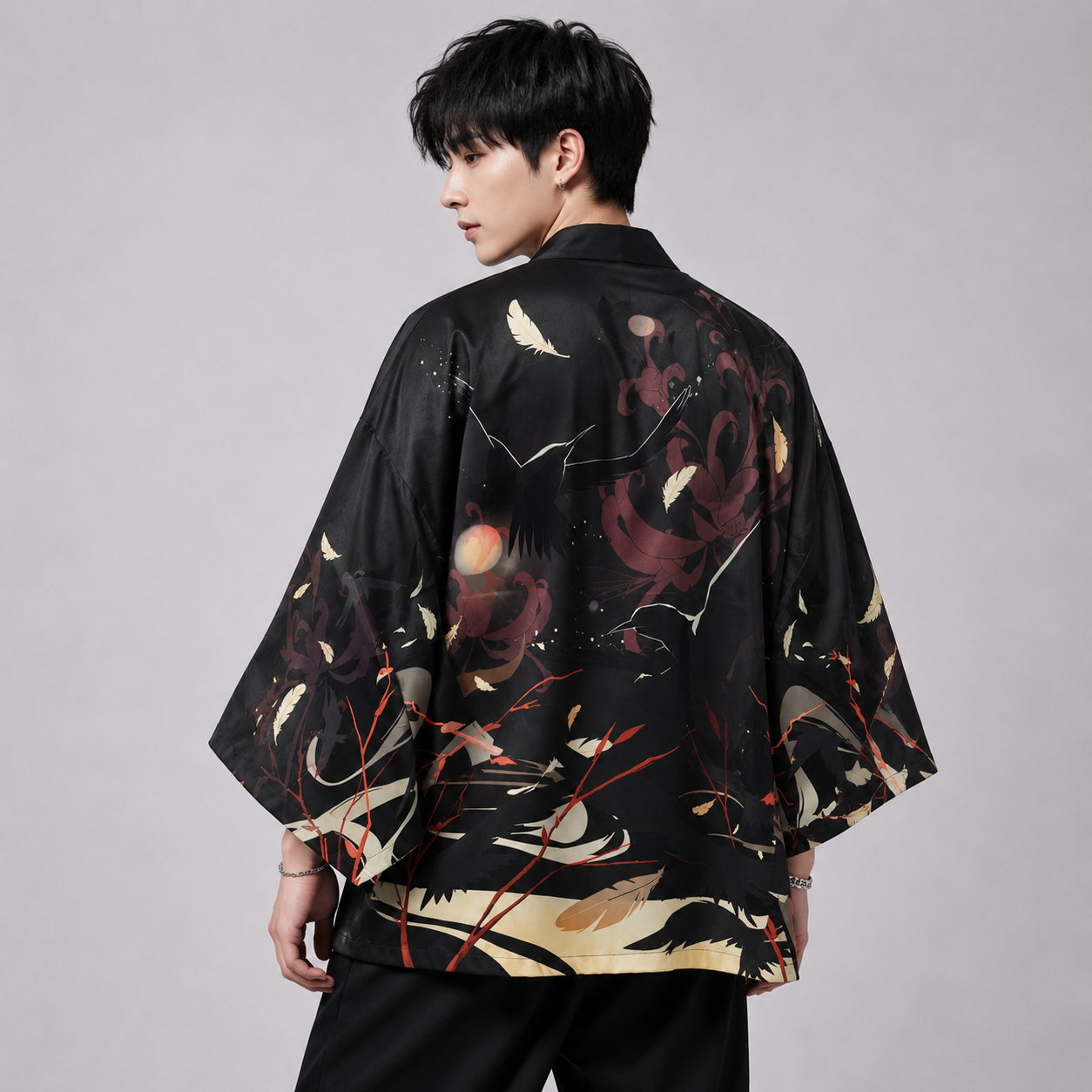 Japanese-themed Black Red Crows Unisex Kimono