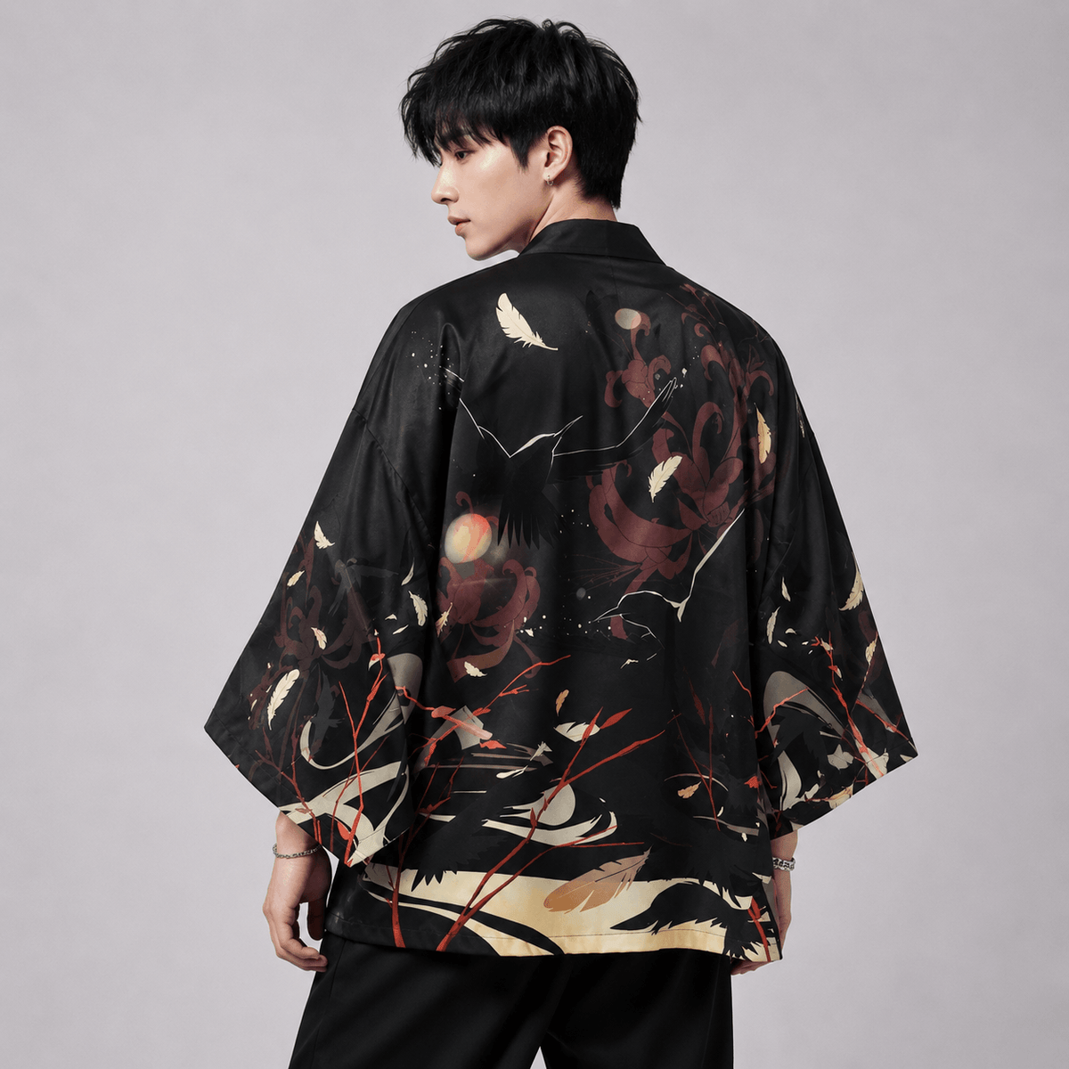 Kawaiies Collection - Kimono - Japanese-themed Black Red Crows Unisex Kimono