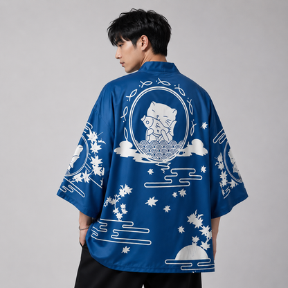 Japanese Great Wave off Kanagawa Dragons Kois Kimono