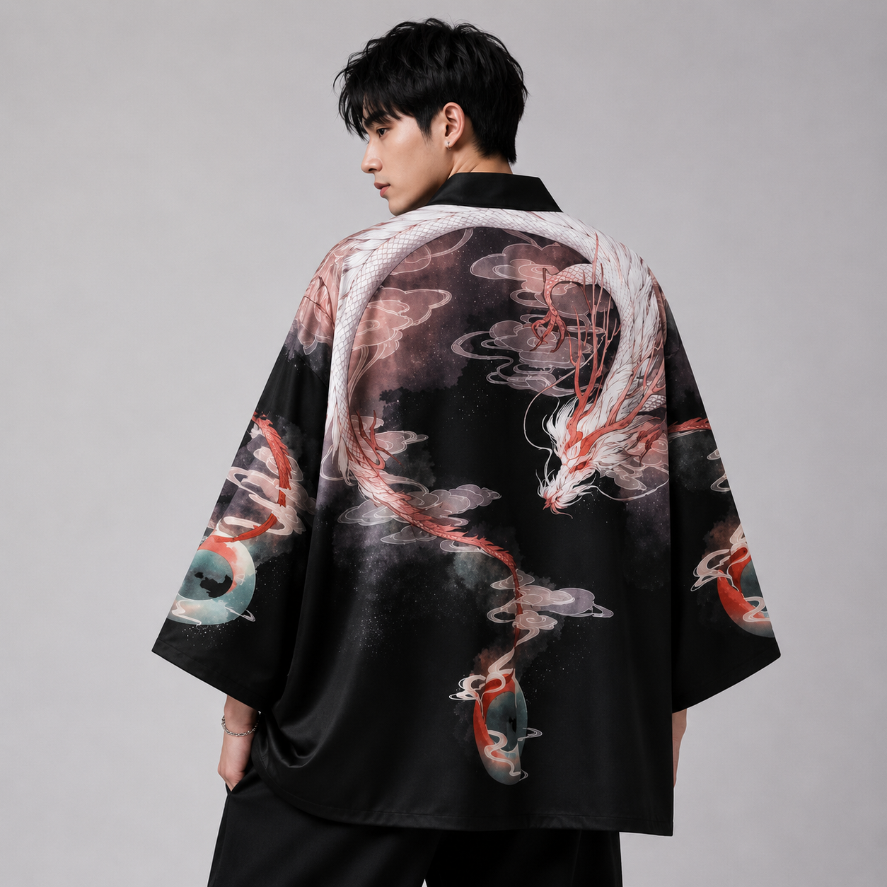 Japanese White Dragon and Golden Koi Kimono