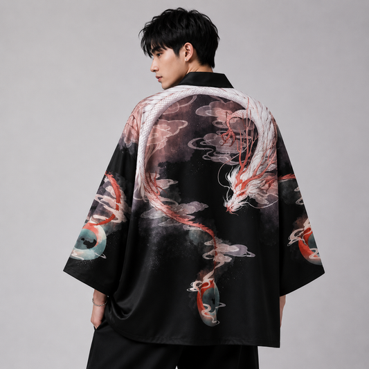 Japanese White Dragon and Golden Koi Kimono