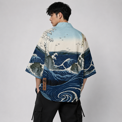 Japanese-themed Great Wave off Kanagawa Unisex Kimono