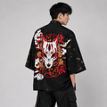 Kawaiies Collection - Kimono - Japanese-themed White Fox Mask Print Unisex Kimono