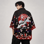 Kawaiies Collection - Kimono - Royal White Crane Blood Moon Sakura Unisex Kimono