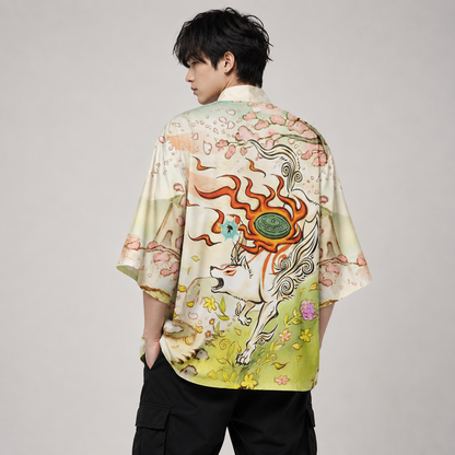 Japanese-themed Spirited Away White Wolf Unisex Kimono