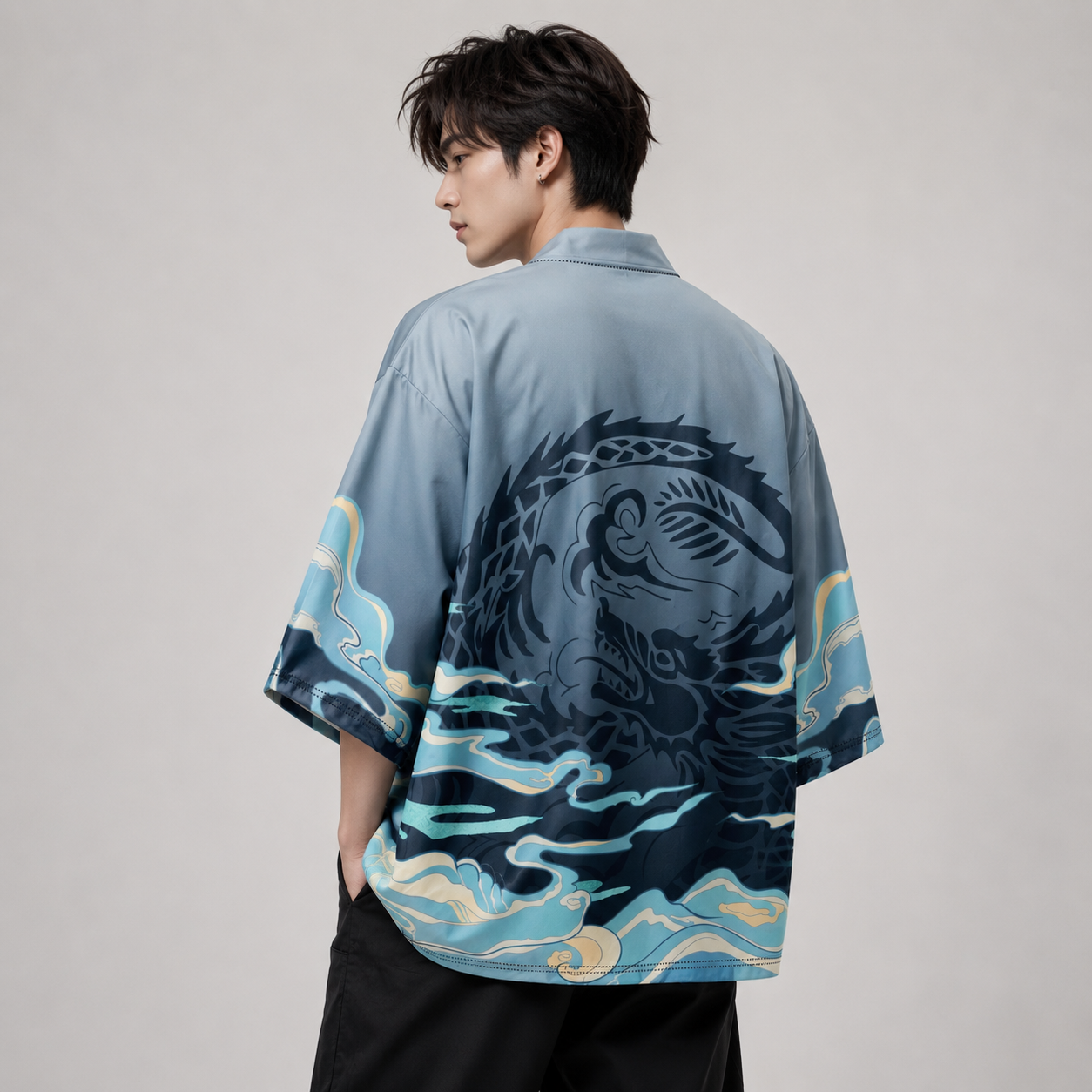 Cloud Mist Dragon Blue Unisex Kimono