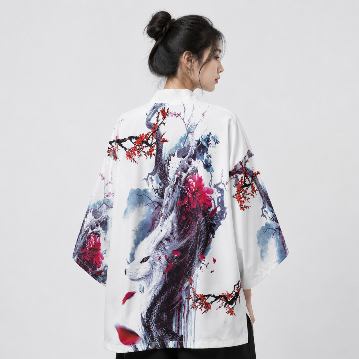Fox Cranes Dragon Japanese Women Kimono Robe Cardigan
