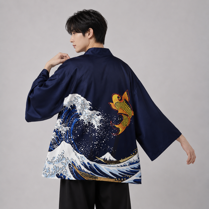 Kimono Japanese Great Wave and Mighty Koi