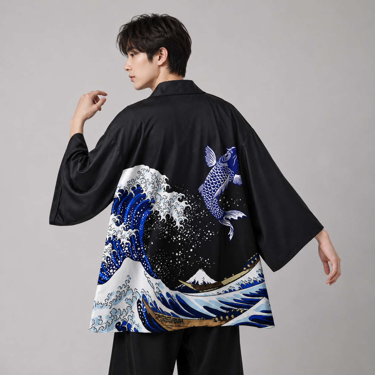 Kimono Japanese Great Wave and Mighty Koi