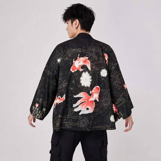 Golden Koi and Japanese Crane Men Kimono