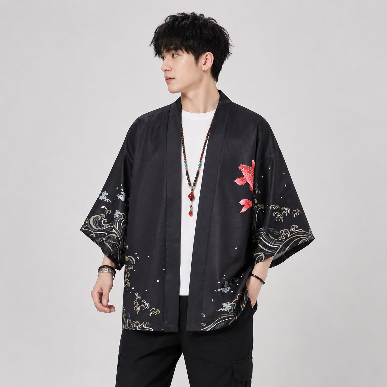 Golden Koi and Japanese Crane Men Kimono