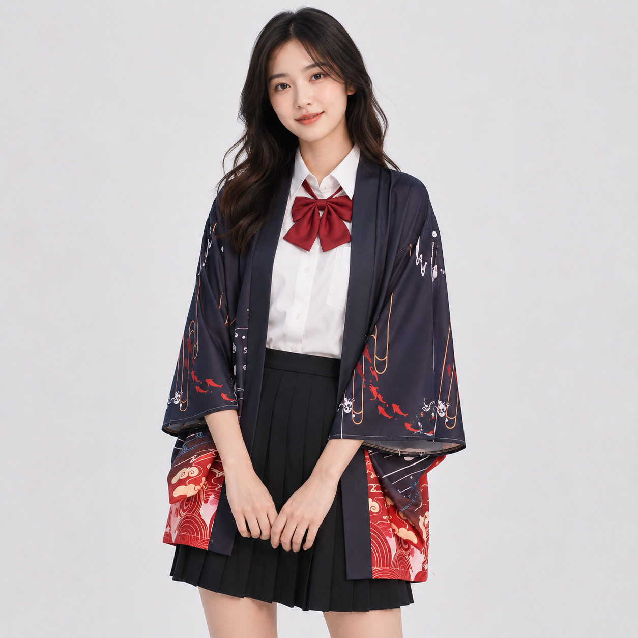 Japanese Great Koi of Torii Gate Women's Kimono Cardigan