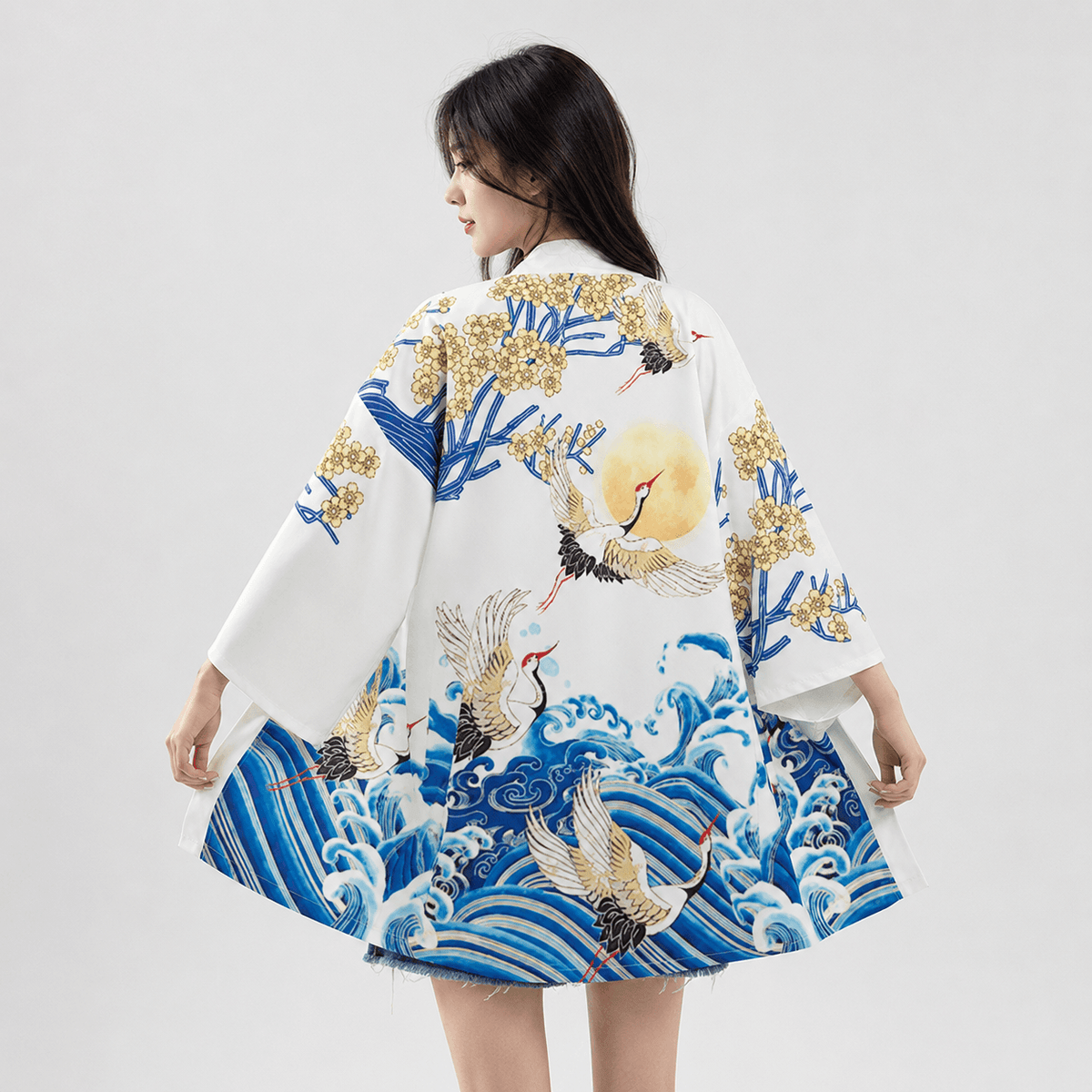 Kawaiies Collection - Kimono - Kanagawa Wave Crane Women Kimono