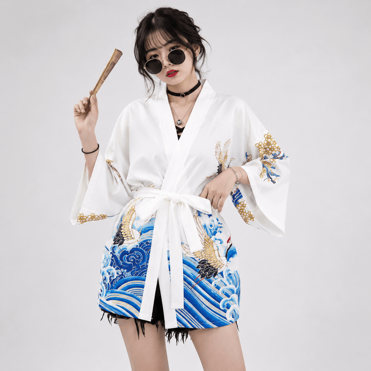 Kawaiies Collection - Kimono - Kanagawa Wave Crane Women Kimono