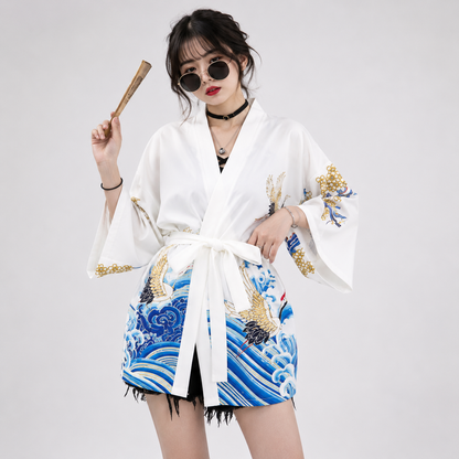 Kanagawa Wave Crane Women Kimono