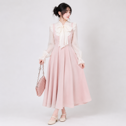 Pink White Vintage Fairytale Cottage Dress
