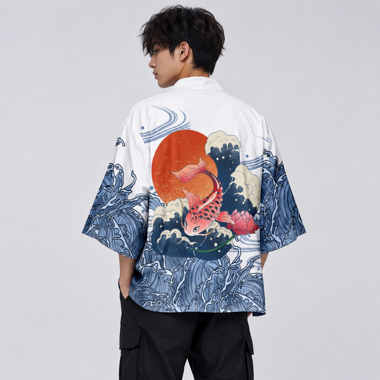 Japanese-themed Koi Fish Sun Wave Unisex Kimono