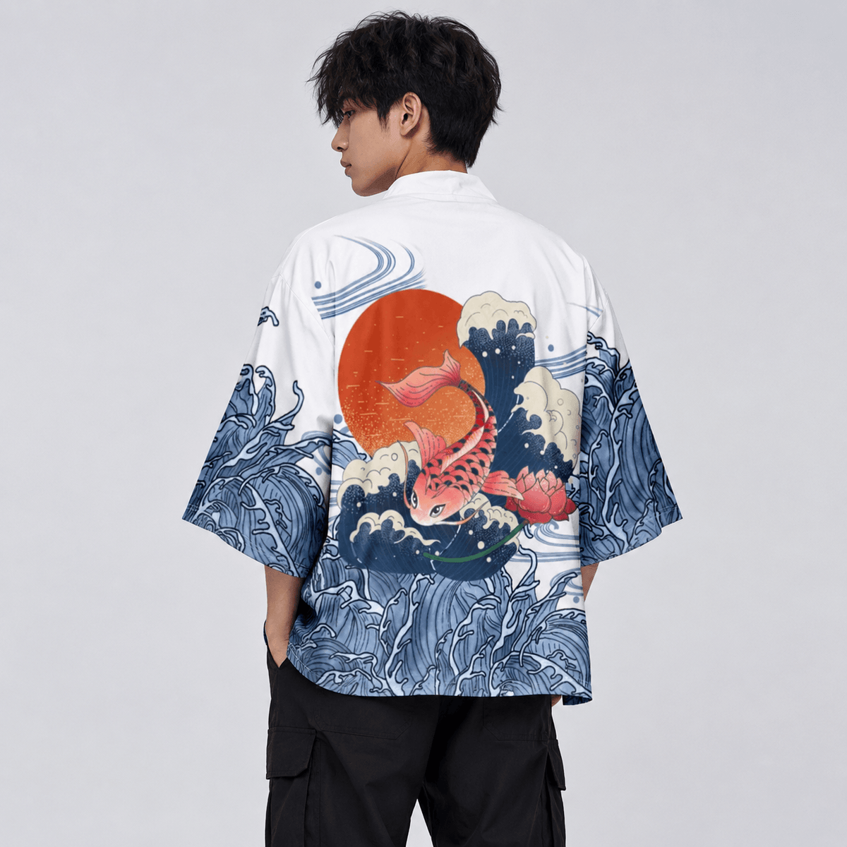 Kawaiies Collection - Kimono - Japanese-themed Koi Fish Sun Wave Unisex Kimono