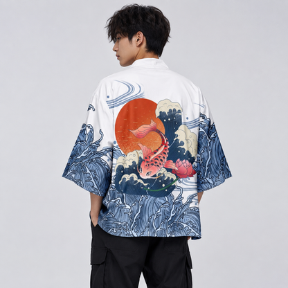 Japanese-themed Koi Fish Sun Wave Unisex Kimono