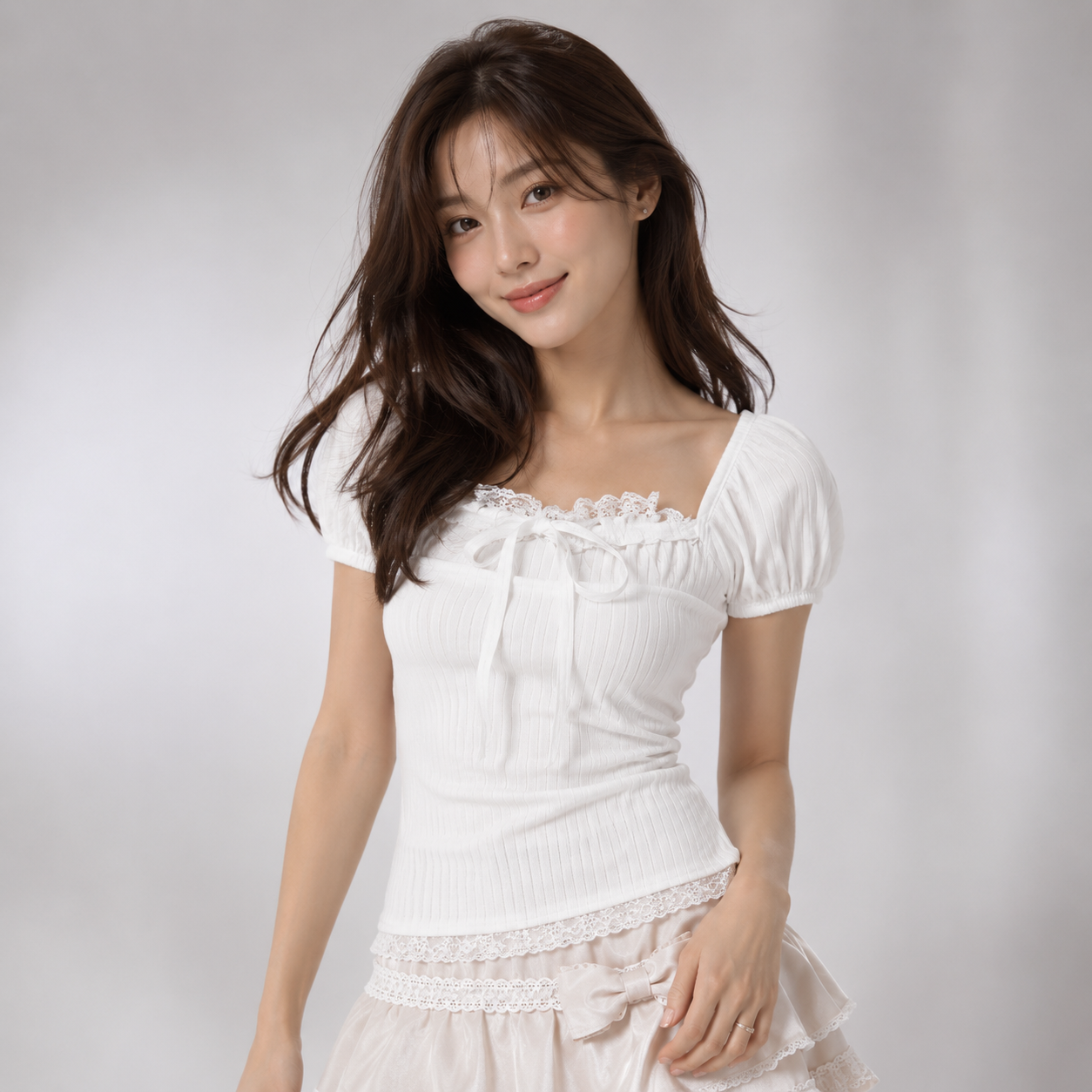 Sweetheart White Lace Ribbed T-shirt
