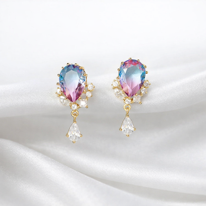 Pink Blue Reverse Teardrop Gold-Plated Stud Earrings