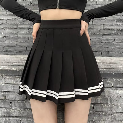 Preppy Pleated Striped Tennis Black Pink Navy White Mini Skirt