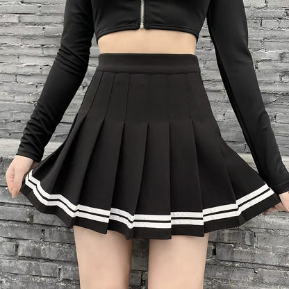 Preppy Pleated Striped Tennis Black Pink Navy White Mini Skirt