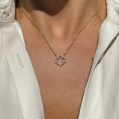 Blooming Baby Blue Flower 18K Gold-Plated Necklace