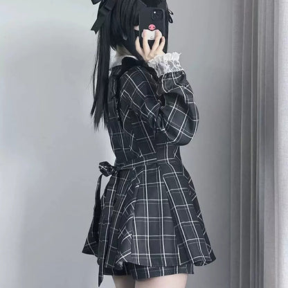 Harajuku Black Plaid Hearts Laced Lolita Women's Dress