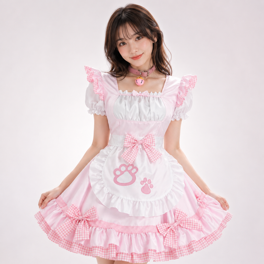 Pink Black Paw Lolita Maid Cosplay Women's Dress