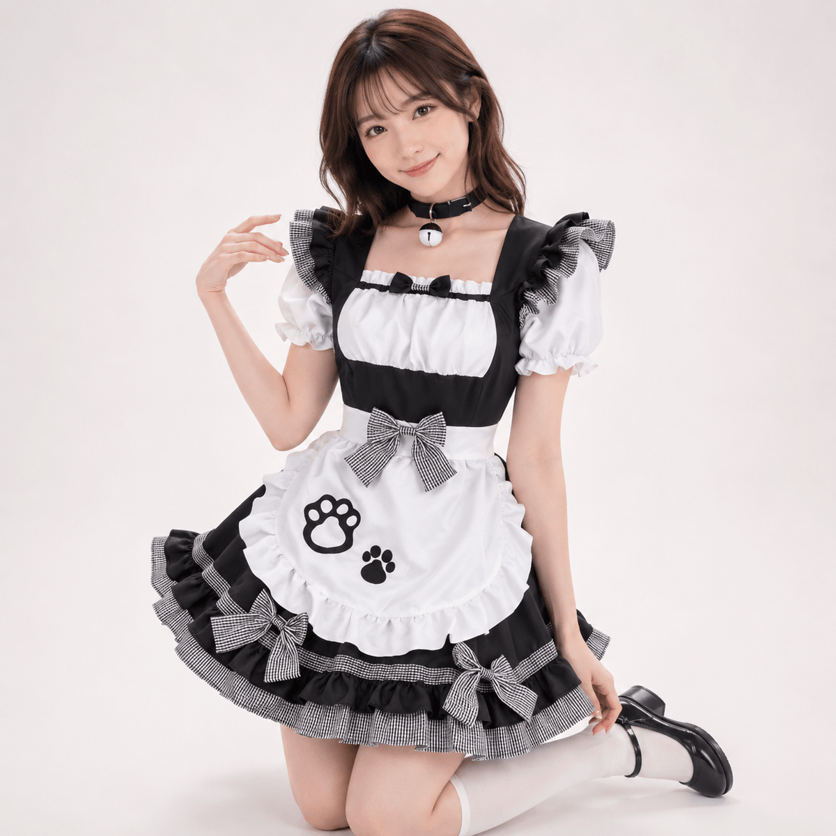 Kawaiies Collection - Apparel - Pink Black Paw Lolita Maid Cosplay Women's Dress