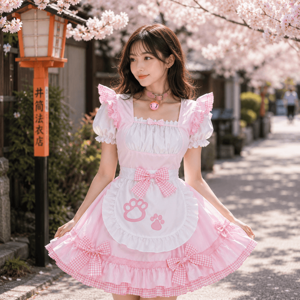 Kawaiies Collection - Apparel - Pink Black Paw Lolita Maid Cosplay Women's Dress