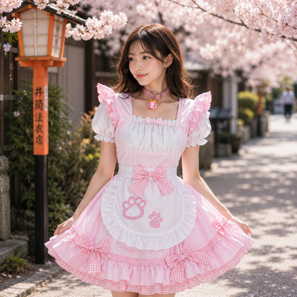 Pink Black Paw Lolita Maid Cosplay Women's Dress