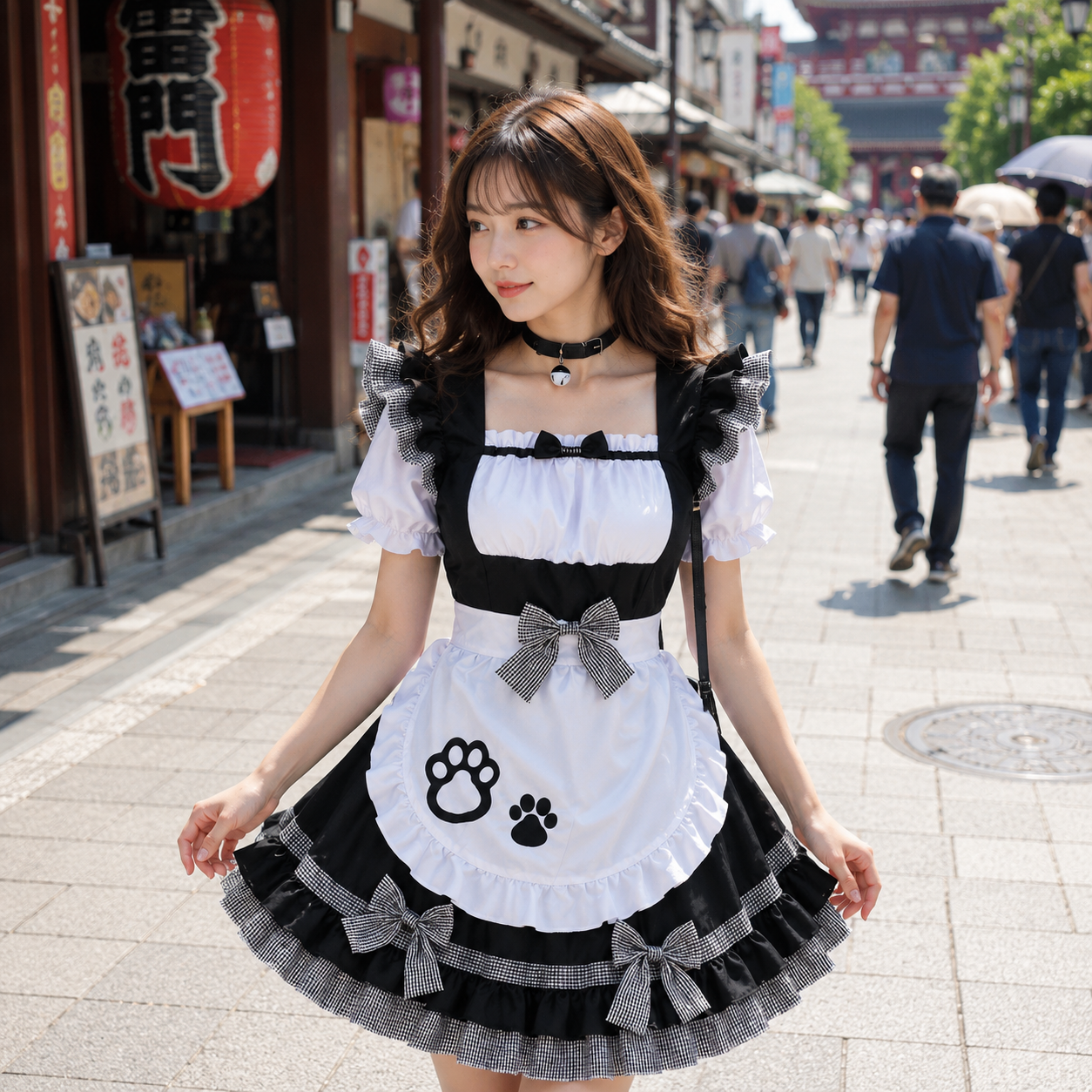Pink Black Paw Lolita Maid Cosplay Women's Dress