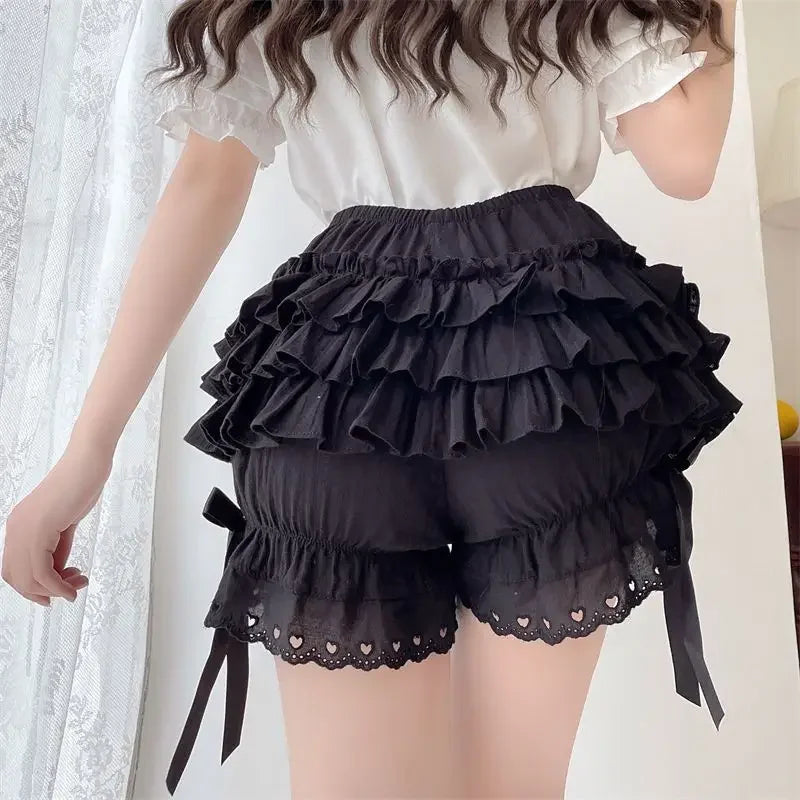 Ruffled Lolita Bloomers White Black Laced Women's Shorts
