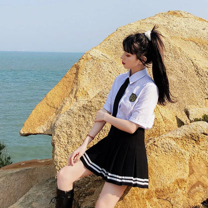 Preppy Pleated Striped Tennis Black Pink Navy White Mini Skirt