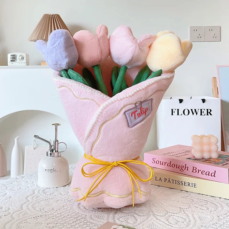 Pastel Tulip Plush Flower Bouquet