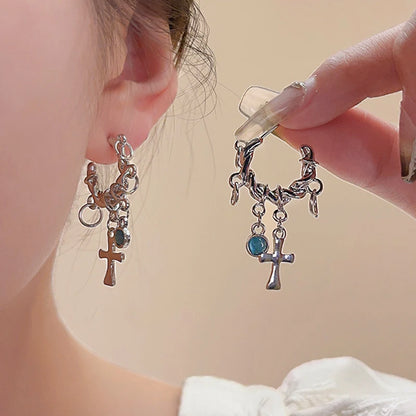 Chrome Cross Hoop Earrings