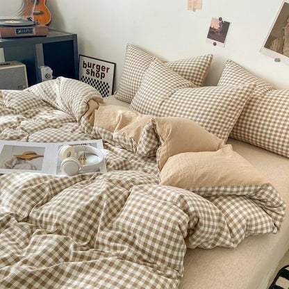 Pastel Checked Plaid Bedding Set Collection without Bed Sheet