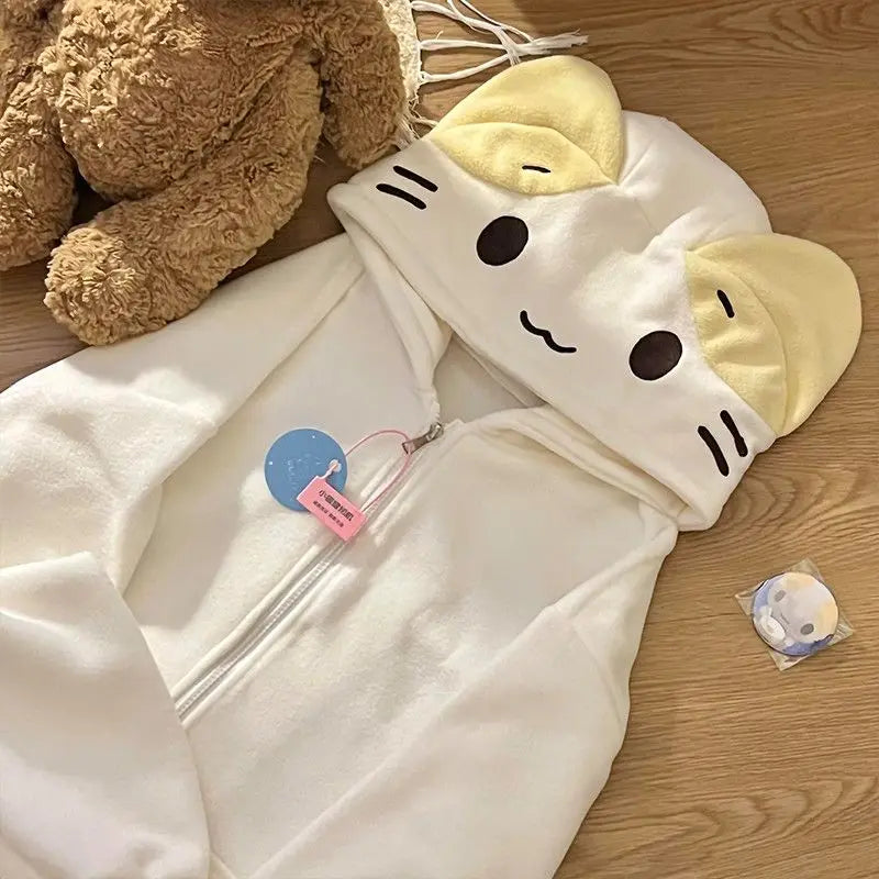 Creamy Neko Cat Unisex Zip Up Hoodie