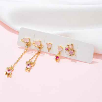 Cosmic Teddy Bear Dreams 18k Gold-plating Earrings (5pc Set)